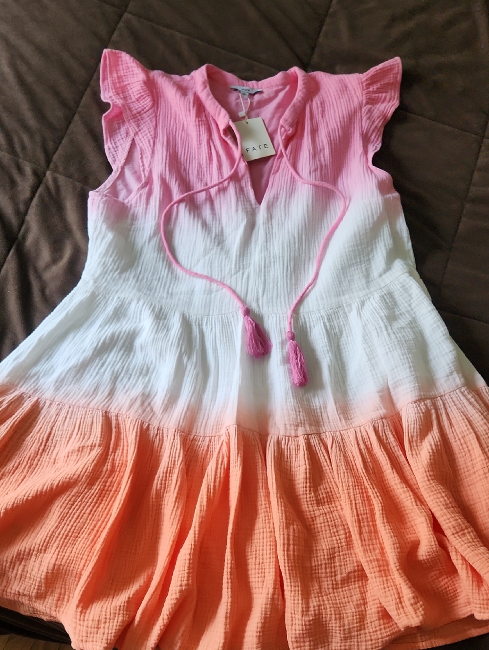 New Fate Womens Pink White Orange Ombre Tiered Dress